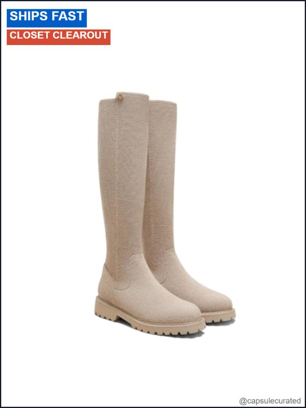 Women's Stretchy Wool Knee High Boots, Round Toe Lug Sole Water Repellent